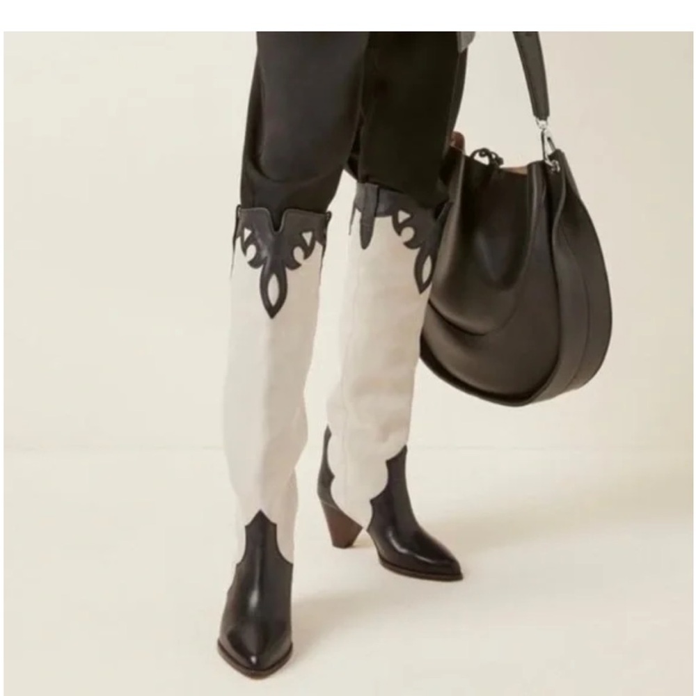 Isabel Marant Black & White Knee high western boots - Picture 1 of 4